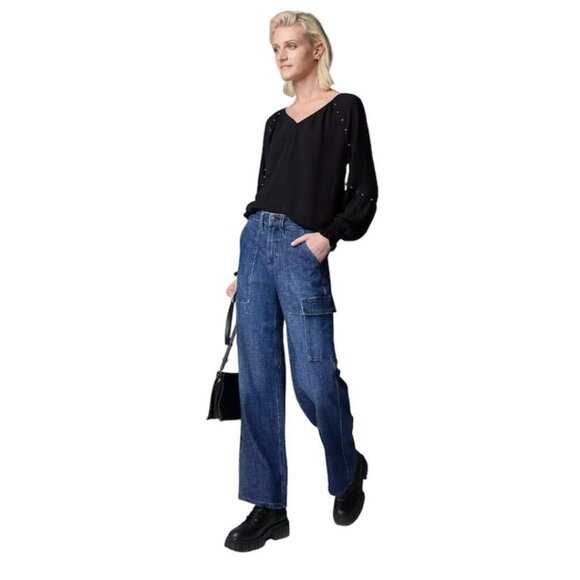 Simply Vera Wang Womens High Rise Dark Cargo Utility Wide Leg Jeans Sz 6 New - Picture 8 of 11